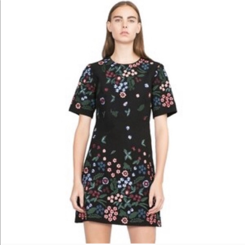 Zara Floral Embroidered Short Sleeve Dress Small - Picture 2 of 8